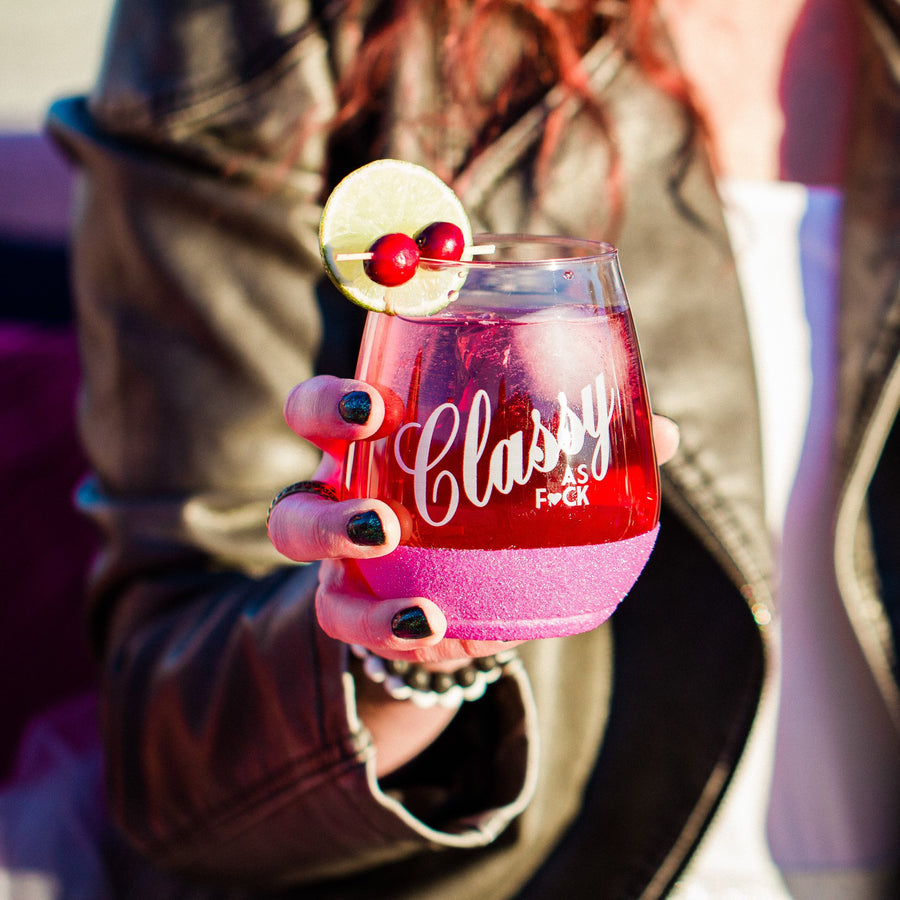 Classy AF glitter dipped stemless plastic wine glass