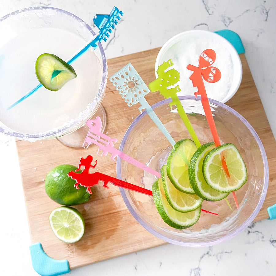 Swizzly Stick Fiesta Collection - a colorful addition to any fiesta themed event with colorful cocktail picks.