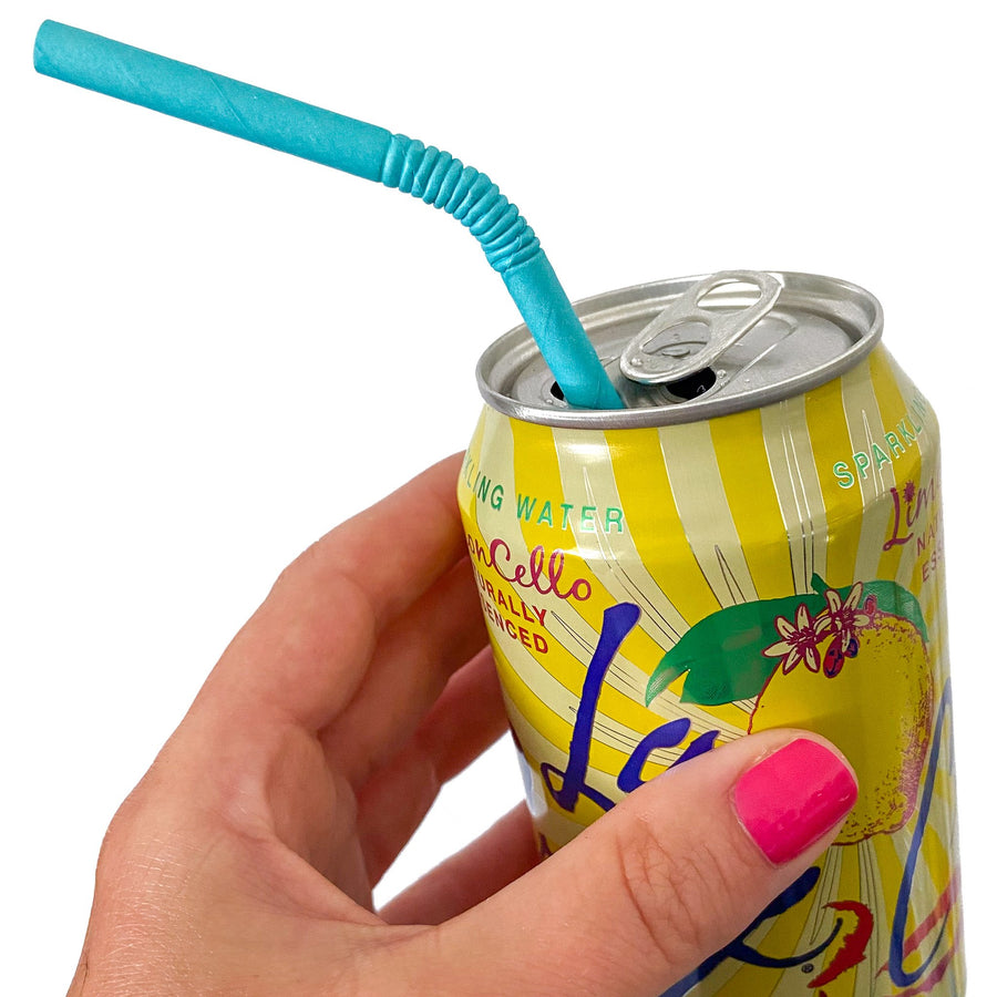 Flexible paper drinking straw in aqua from The Pursuit of Cocktails line of eco friendly paper straws.