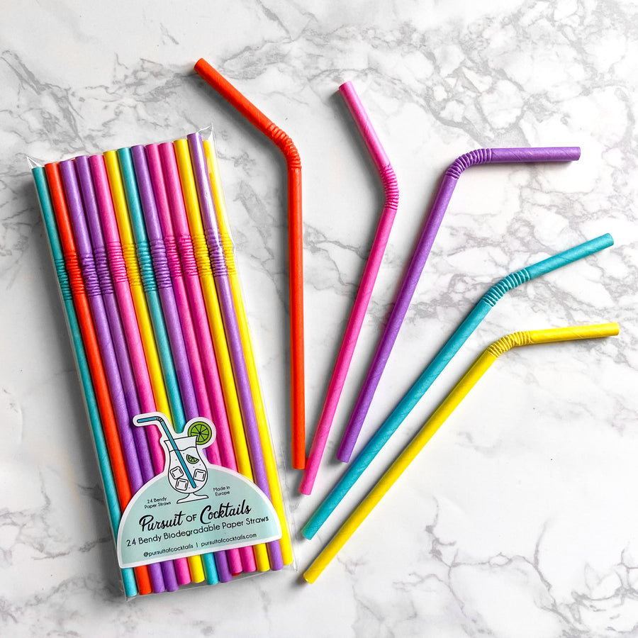 Mixed colors set of bendy paper straws from The Pursuit of Cocktails