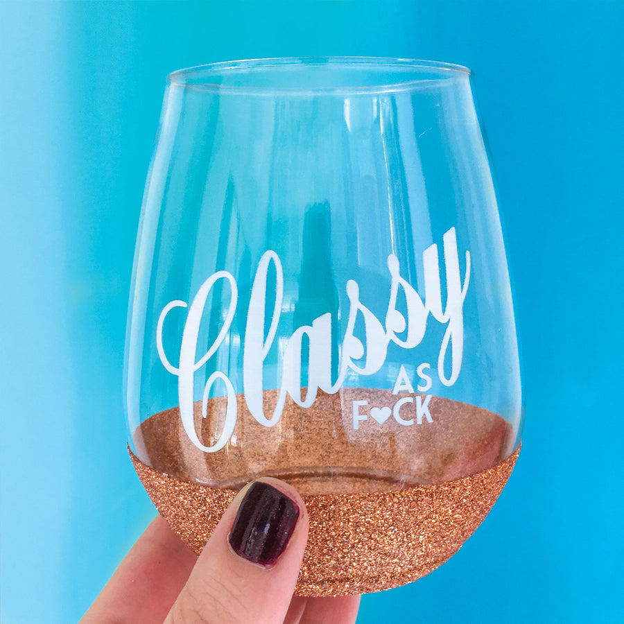 Copper dipped cocktail glasses with funny saying