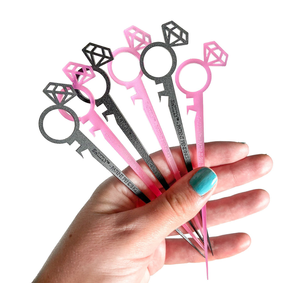 Bachelorette party favor drink marker cocktail stick Swizzly Sticks in black and hot pink