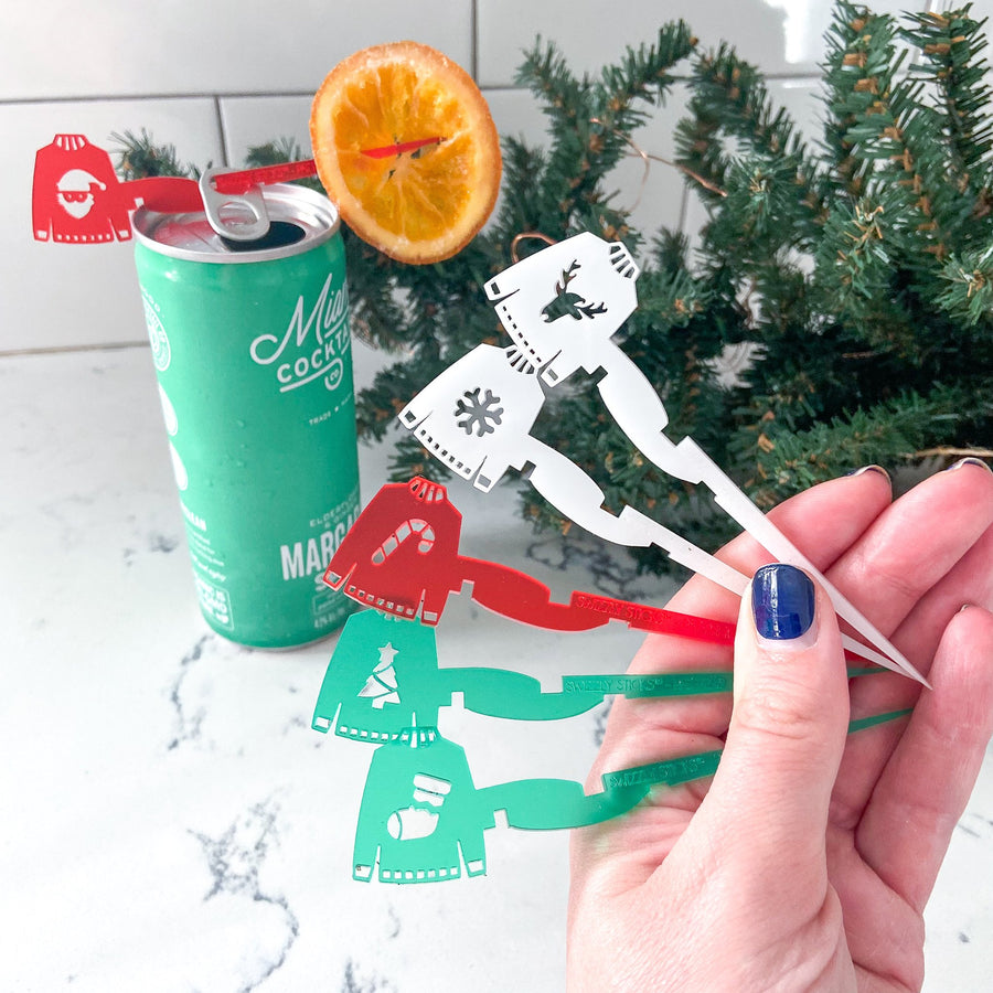 Ugly Christmas Sweater drink marker for cans - Swizzly Sticks