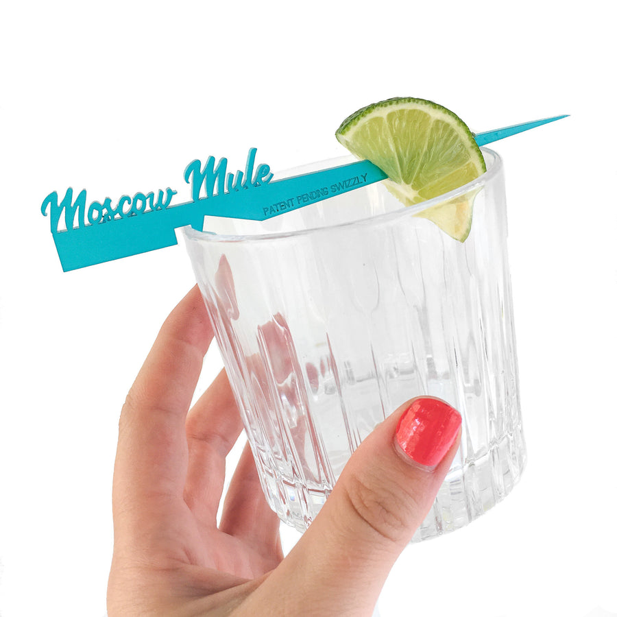 Moscow Mule Swizzly drink marker + cocktail stick with unique notched design to secure garnish to the rim of any glass