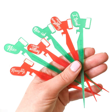 Set of 6 Christmas stocking holiday cocktail pick drink markers