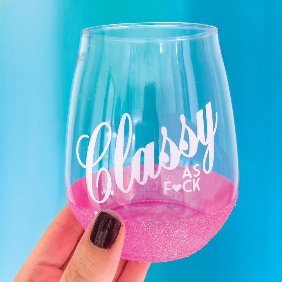 Classy as f*ck - Glitter dipped plastic cocktail glass