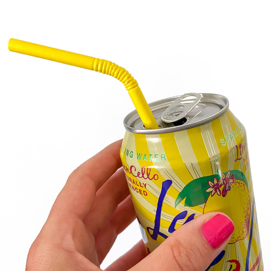 Bendy paper straw in bright yellow from the eco friendly paper straw line from The Pursuit of Cocktails.